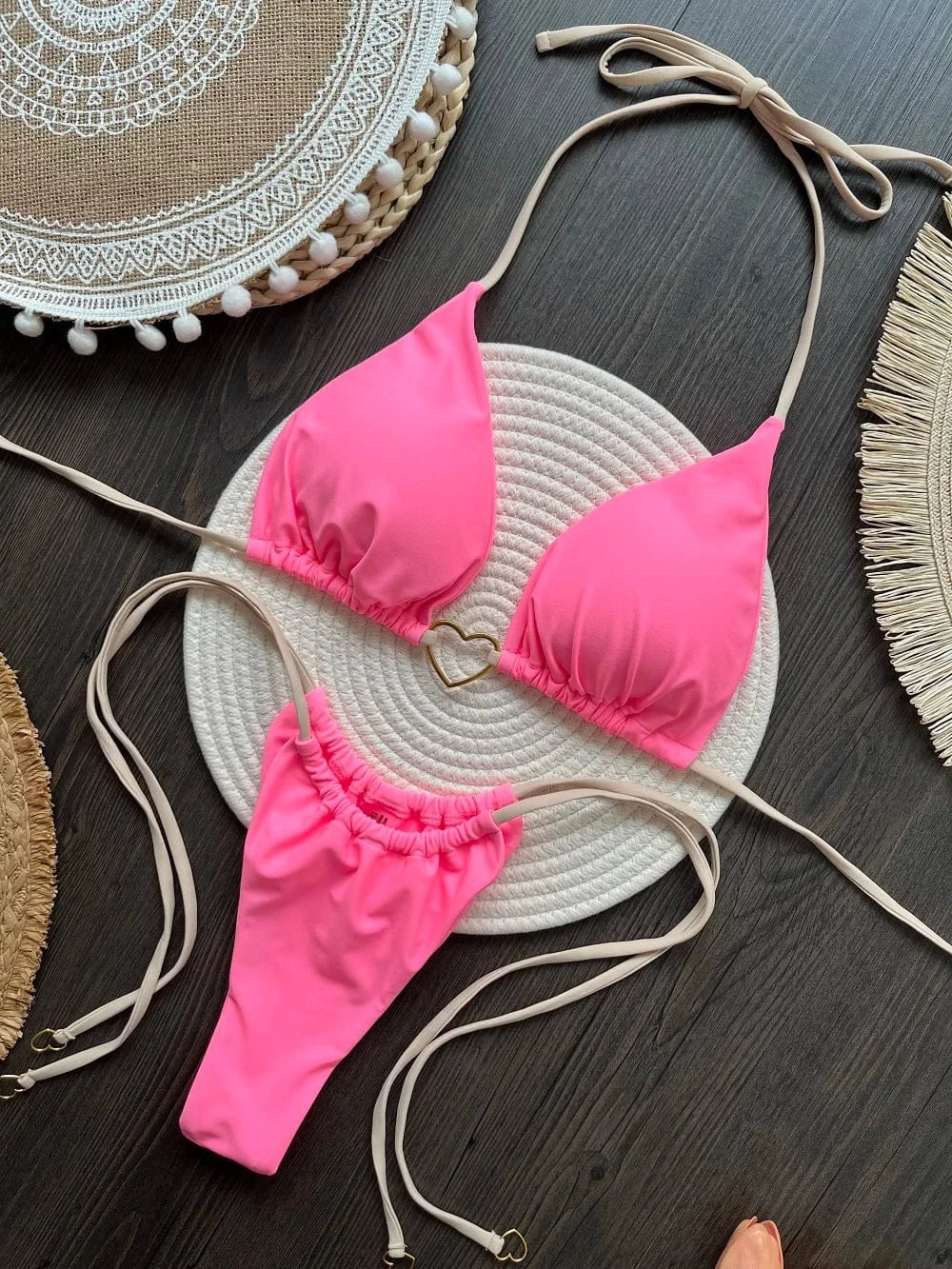 RUOTONSEPT Sexy Halter Solid color Bikini Set Women's Swimsuit Two-piece Triangle Thong Swimwear Bathing Suit Brazilian Biquinis - A-1 Thread Vault