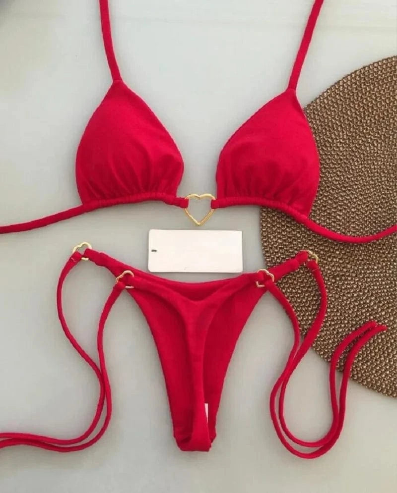 RUOTONSEPT Sexy Halter Solid color Bikini Set Women's Swimsuit Two-piece Triangle Thong Swimwear Bathing Suit Brazilian Biquinis - A-1 Thread Vault