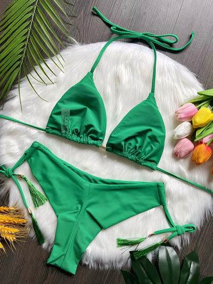 RUOTONSEPT Sexy Solid Color Bandage Bikinis Set Women's Swimsuit Two-piece Triangle Swimwear Bathing Suit Brazilian Biquinis - A-1 Thread Vault