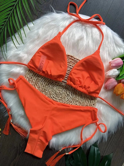 RUOTONSEPT Sexy Solid Color Bandage Bikinis Set Women's Swimsuit Two-piece Triangle Swimwear Bathing Suit Brazilian Biquinis - A-1 Thread Vault