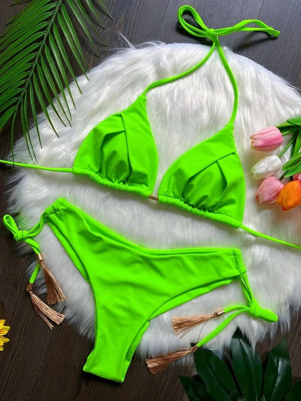 RUOTONSEPT Sexy Solid Color Bandage Bikinis Set Women's Swimsuit Two-piece Triangle Swimwear Bathing Suit Brazilian Biquinis - A-1 Thread Vault