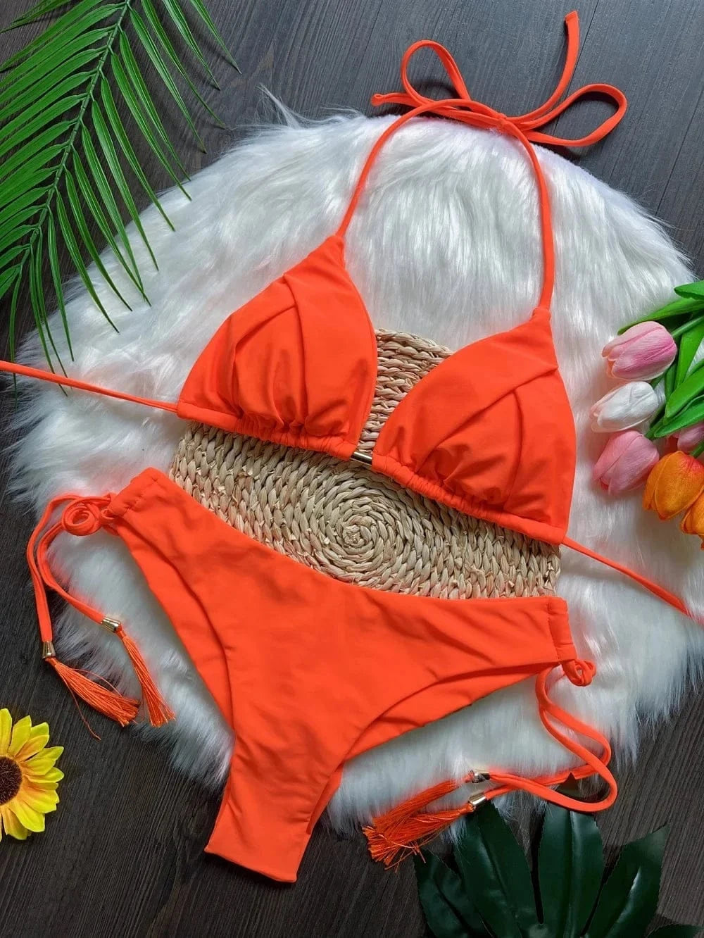 RUOTONSEPT Sexy Solid Color Bandage Bikinis Set Women's Swimsuit Two-piece Triangle Swimwear Bathing Suit Brazilian Biquinis - A-1 Thread Vault