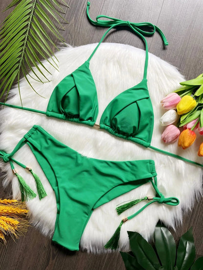 RUOTONSEPT Sexy Solid Color Bandage Bikinis Set Women's Swimsuit Two-piece Triangle Swimwear Bathing Suit Brazilian Biquinis - A-1 Thread Vault