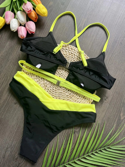 RUOTONSEPT Sexy Solid Splicing Bikini Set Women's Swimsuit Two-piece Triangle Thong Swimwear Bathing Suit Brazilian Biquinis - A-1 Thread Vault