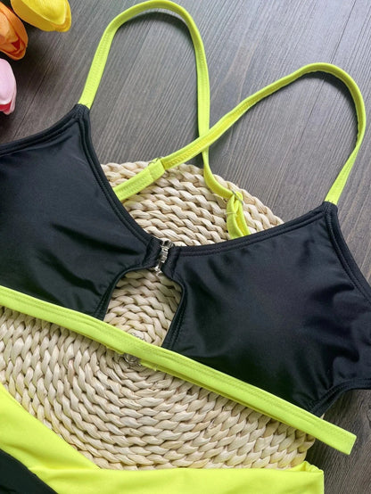 RUOTONSEPT Sexy Solid Splicing Bikini Set Women's Swimsuit Two-piece Triangle Thong Swimwear Bathing Suit Brazilian Biquinis - A-1 Thread Vault
