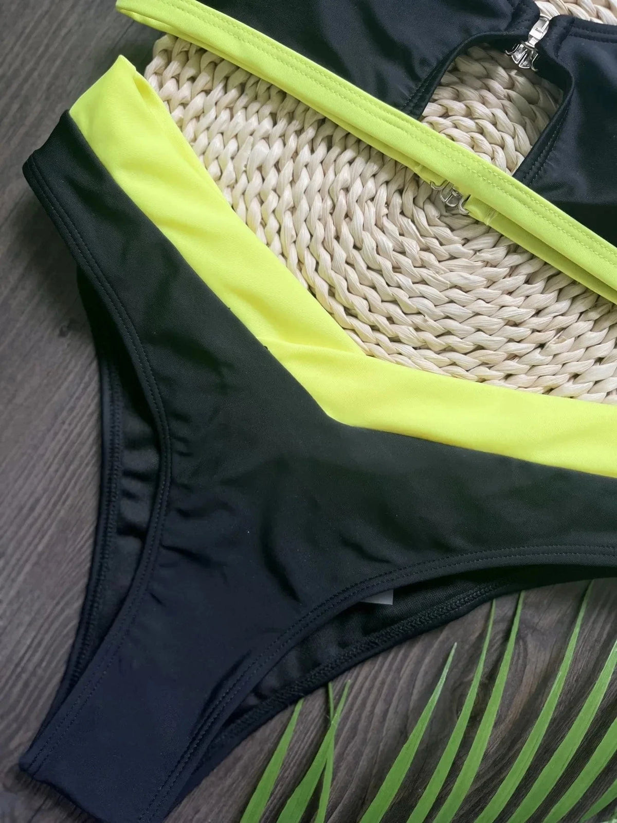 RUOTONSEPT Sexy Solid Splicing Bikini Set Women's Swimsuit Two-piece Triangle Thong Swimwear Bathing Suit Brazilian Biquinis - A-1 Thread Vault