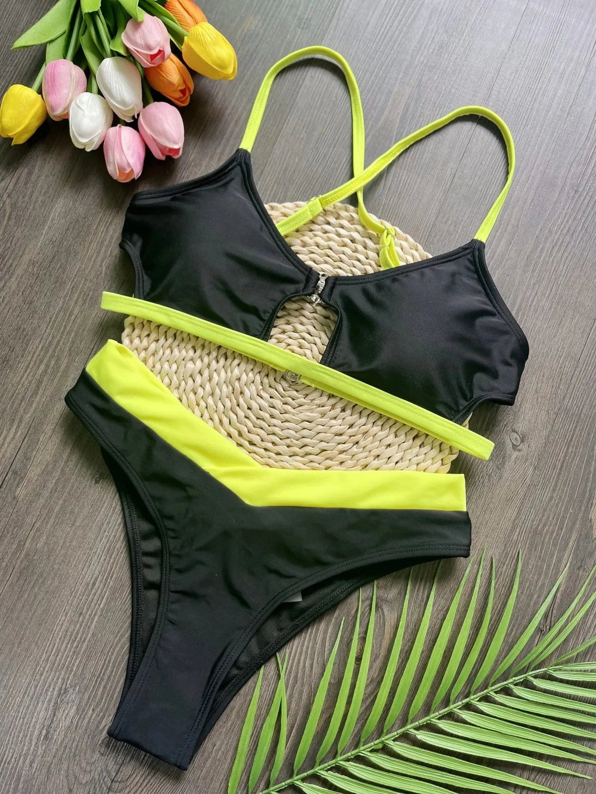 RUOTONSEPT Sexy Solid Splicing Bikini Set Women's Swimsuit Two-piece Triangle Thong Swimwear Bathing Suit Brazilian Biquinis - A-1 Thread Vault