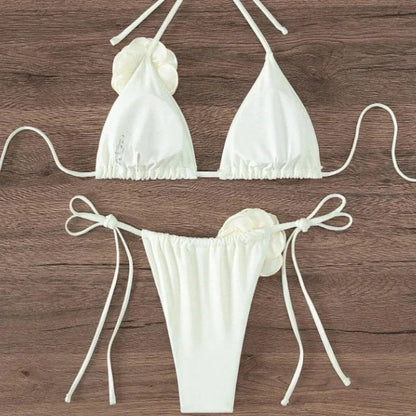 S - L Sexy 3D Flowers Halter Strappy Bikini Women Swimwear Female Swimsuit Two-pieces Bikini Set Bather Bathing Suit Swim - A-1 Thread Vault