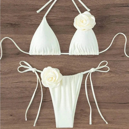 S - L Sexy 3D Flowers Halter Strappy Bikini Women Swimwear Female Swimsuit Two-pieces Bikini Set Bather Bathing Suit Swim - A-1 Thread Vault