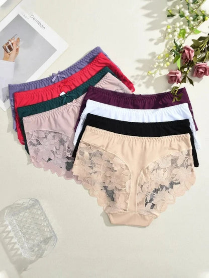 S-XXL Women Lace Panties Patchwork Seamless Underwear Sexy Luxury Hollow Out Solid Briefs Girls' Mid Rise Breathable Lingerie - A-1 Thread Vault