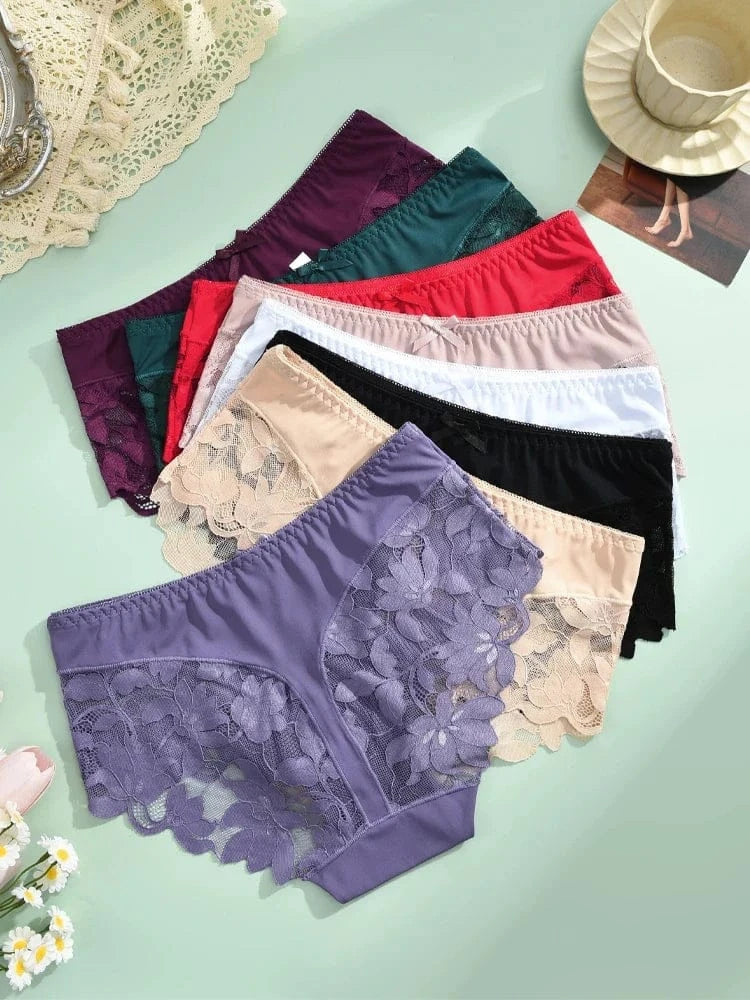 S-XXL Women Lace Panties Patchwork Seamless Underwear Sexy Luxury Hollow Out Solid Briefs Girls' Mid Rise Breathable Lingerie - A-1 Thread Vault