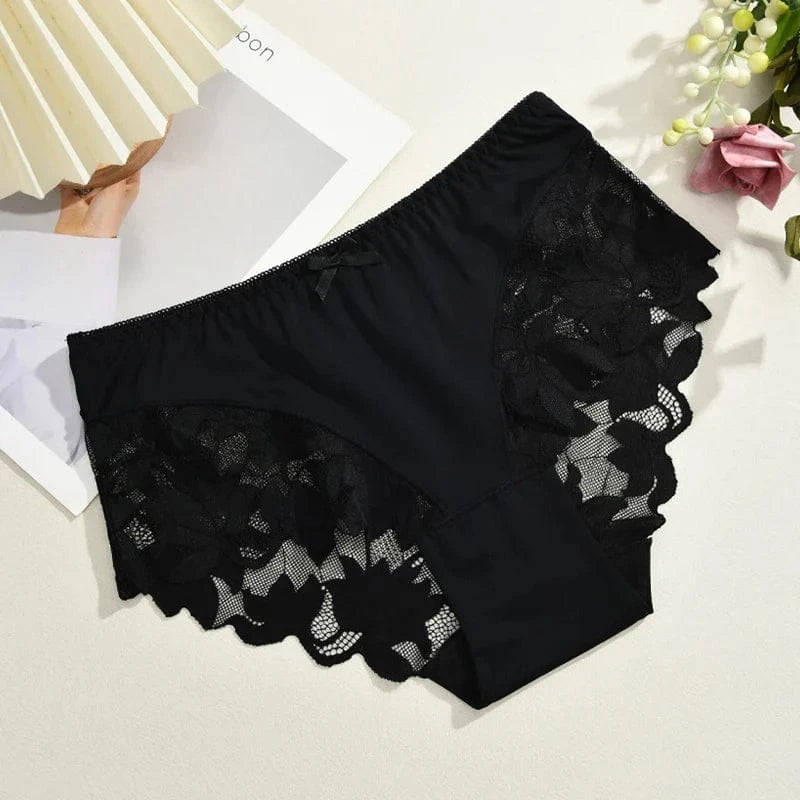 S-XXL Women Lace Panties Patchwork Seamless Underwear Sexy Luxury Hollow Out Solid Briefs Girls' Mid Rise Breathable Lingerie - A-1 Thread Vault