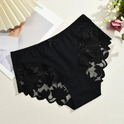 S-XXL Women Lace Panties Patchwork Seamless Underwear Sexy Luxury Hollow Out Solid Briefs Girls' Mid Rise Breathable Lingerie - A-1 Thread Vault