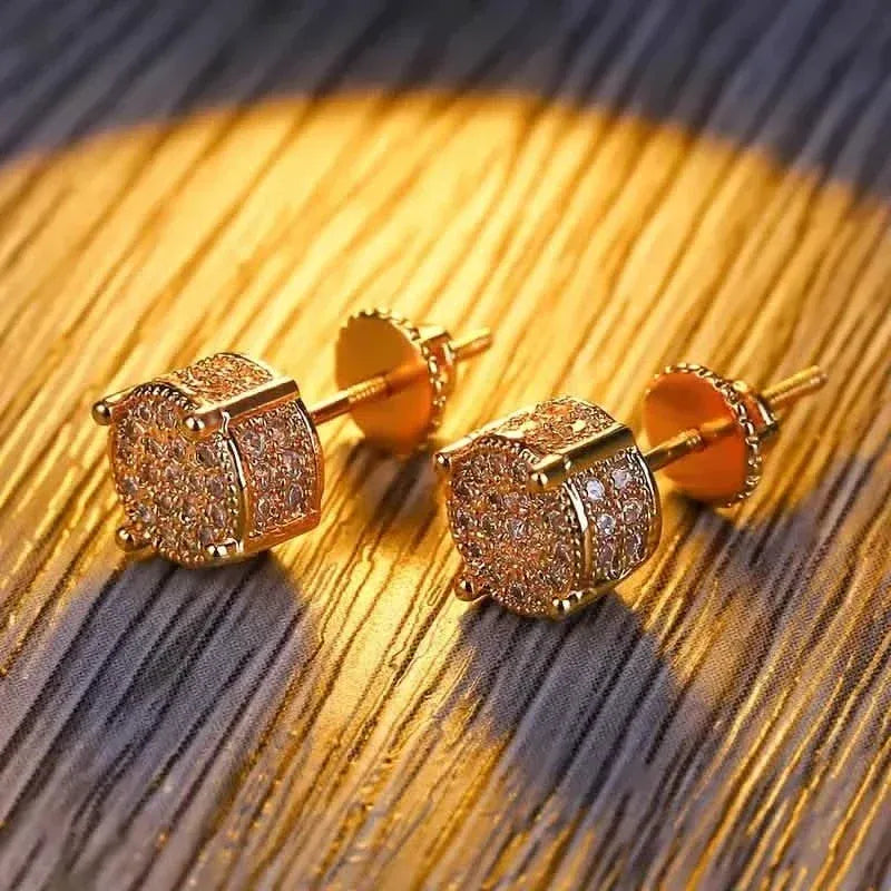S925 Silver Hip-hop Men's Earrings With Synthetic Zirconia Micro-setting Color Plating Round Earrings - A-1 Thread Vault