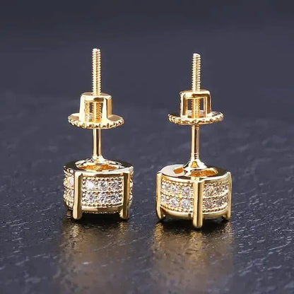 S925 Silver Hip-hop Men's Earrings With Synthetic Zirconia Micro-setting Color Plating Round Earrings - A-1 Thread Vault