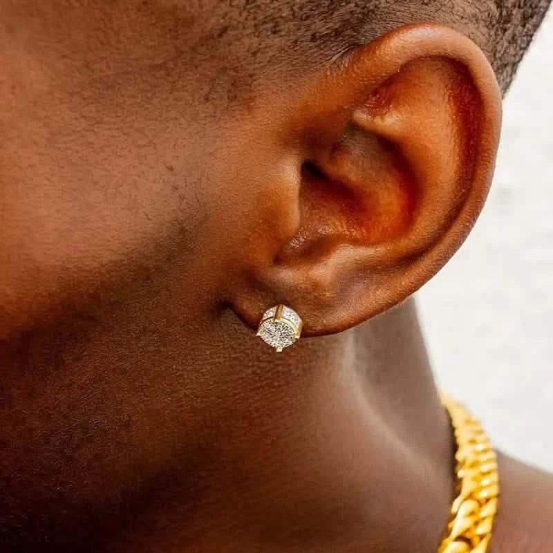 S925 Silver Hip-hop Men's Earrings With Synthetic Zirconia Micro-setting Color Plating Round Earrings - A-1 Thread Vault