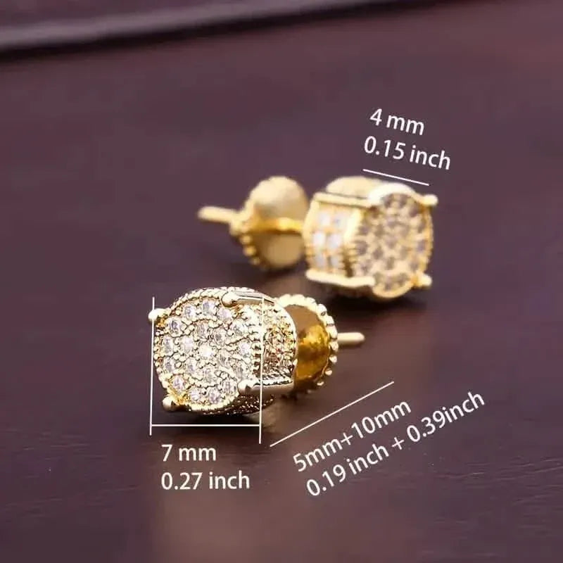 S925 Silver Hip-hop Men's Earrings With Synthetic Zirconia Micro-setting Color Plating Round Earrings - A-1 Thread Vault