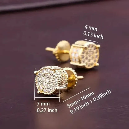 S925 Silver Hip-hop Men's Earrings With Synthetic Zirconia Micro-setting Color Plating Round Earrings - A-1 Thread Vault
