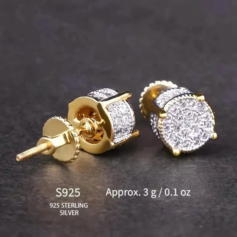 S925 Silver Hip-hop Men's Earrings With Synthetic Zirconia Micro-setting Color Plating Round Earrings - A-1 Thread Vault