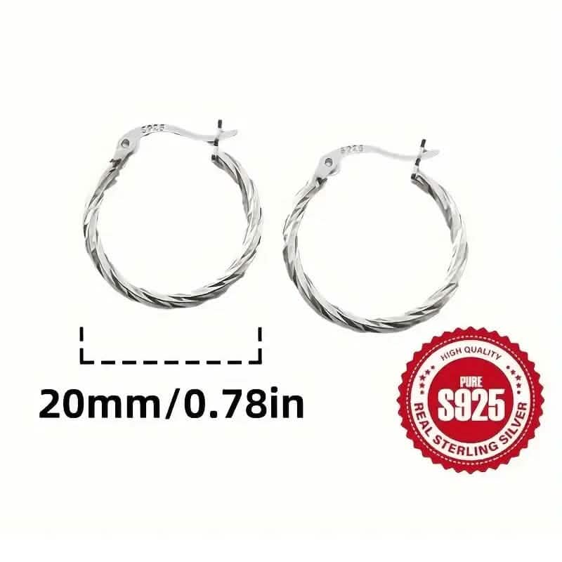 S925 Sterling Silver Geometric Twist Circle Hoop Earrings - A-1 Thread Vault