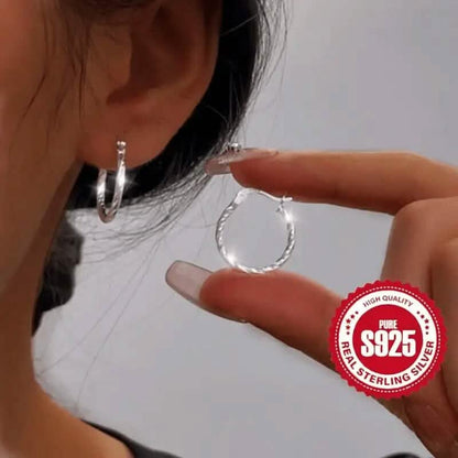 S925 Sterling Silver Geometric Twist Circle Hoop Earrings - A-1 Thread Vault
