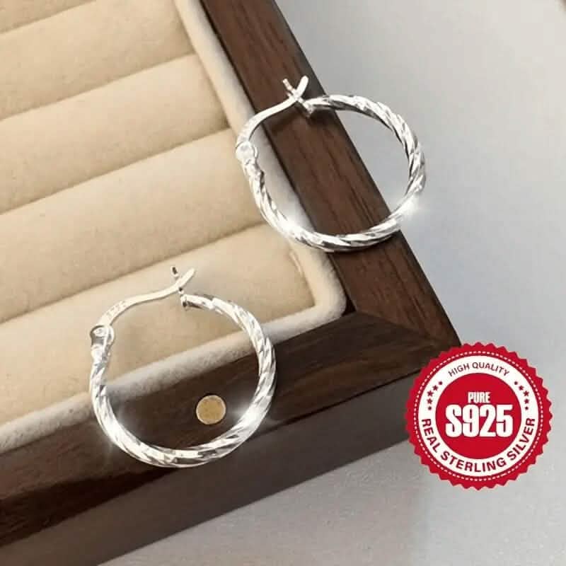 S925 Sterling Silver Geometric Twist Circle Hoop Earrings - A-1 Thread Vault