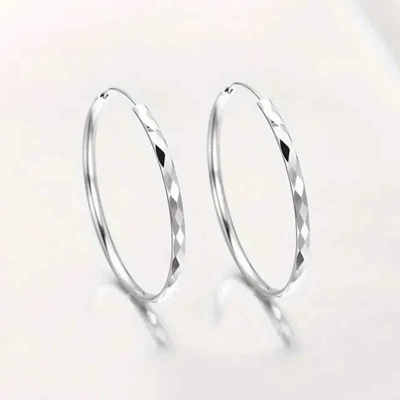 S925 Sterling Silver Hoop Earrings With Exaggerated Large Circle Diamond Pattern Hoop - A-1 Thread Vault