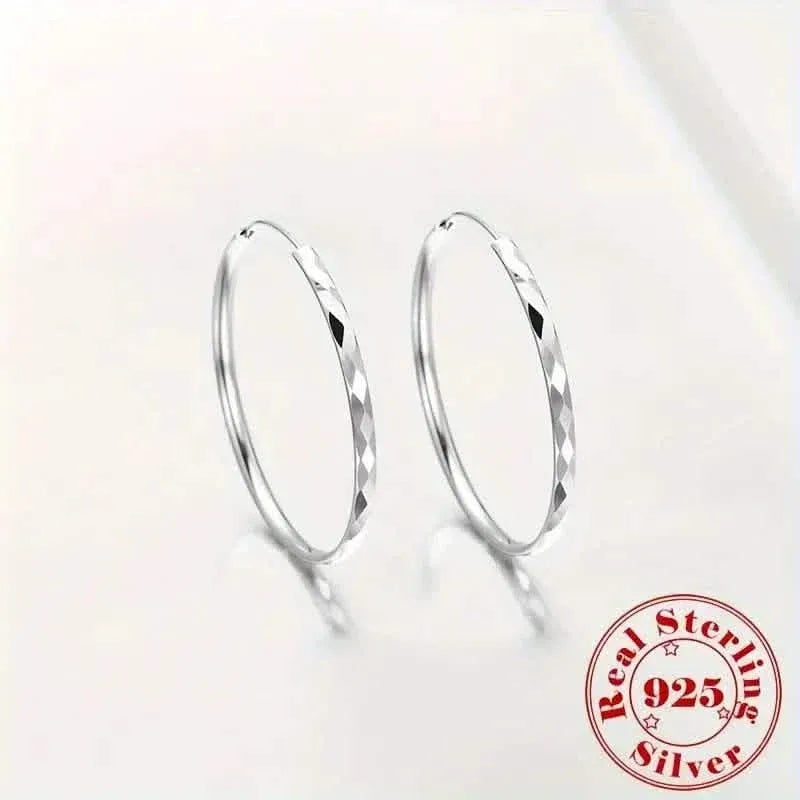 S925 Sterling Silver Hoop Earrings With Exaggerated Large Circle Diamond Pattern Hoop - A-1 Thread Vault