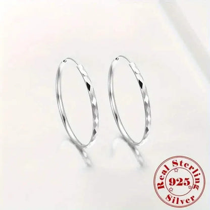 S925 Sterling Silver Hoop Earrings With Exaggerated Large Circle Diamond Pattern Hoop - A-1 Thread Vault