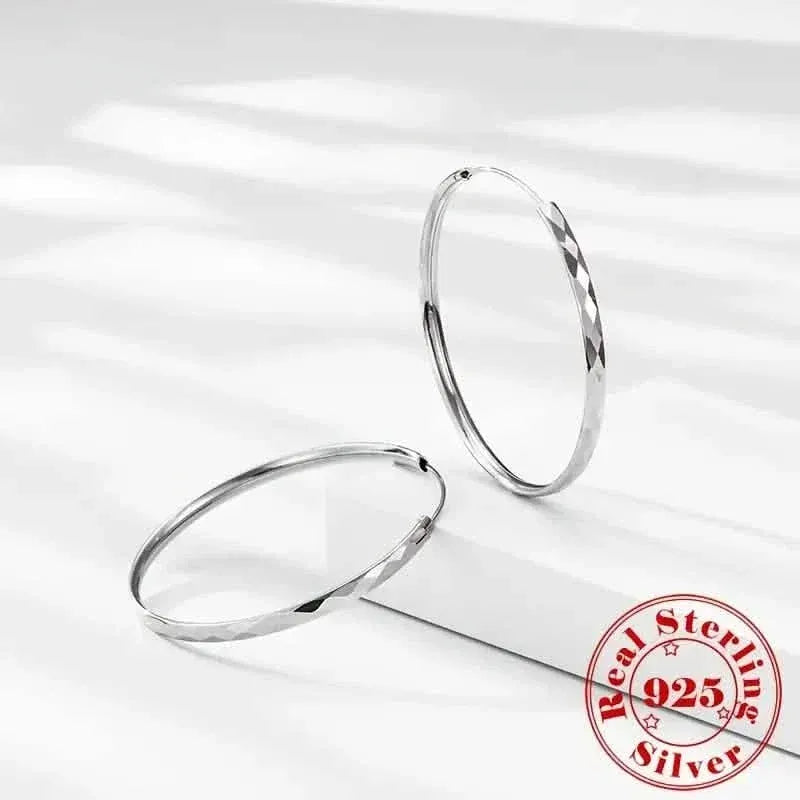S925 Sterling Silver Hoop Earrings With Exaggerated Large Circle Diamond Pattern Hoop - A-1 Thread Vault