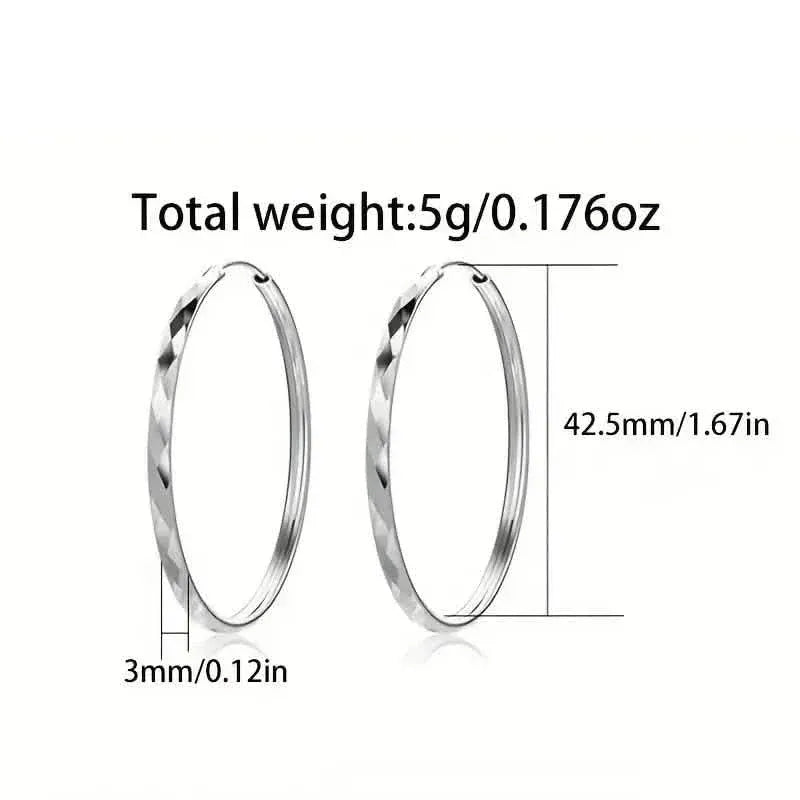 S925 Sterling Silver Hoop Earrings With Exaggerated Large Circle Diamond Pattern Hoop - A-1 Thread Vault