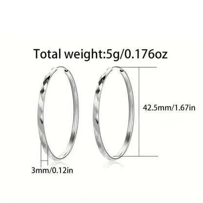 S925 Sterling Silver Hoop Earrings With Exaggerated Large Circle Diamond Pattern Hoop - A-1 Thread Vault
