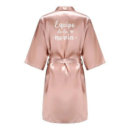 Sage Green Bridal Satin Robe Women Spanish Wedding Robe Novia Kimono Bride Party Bridesmaid Robes - A-1 Thread Vault