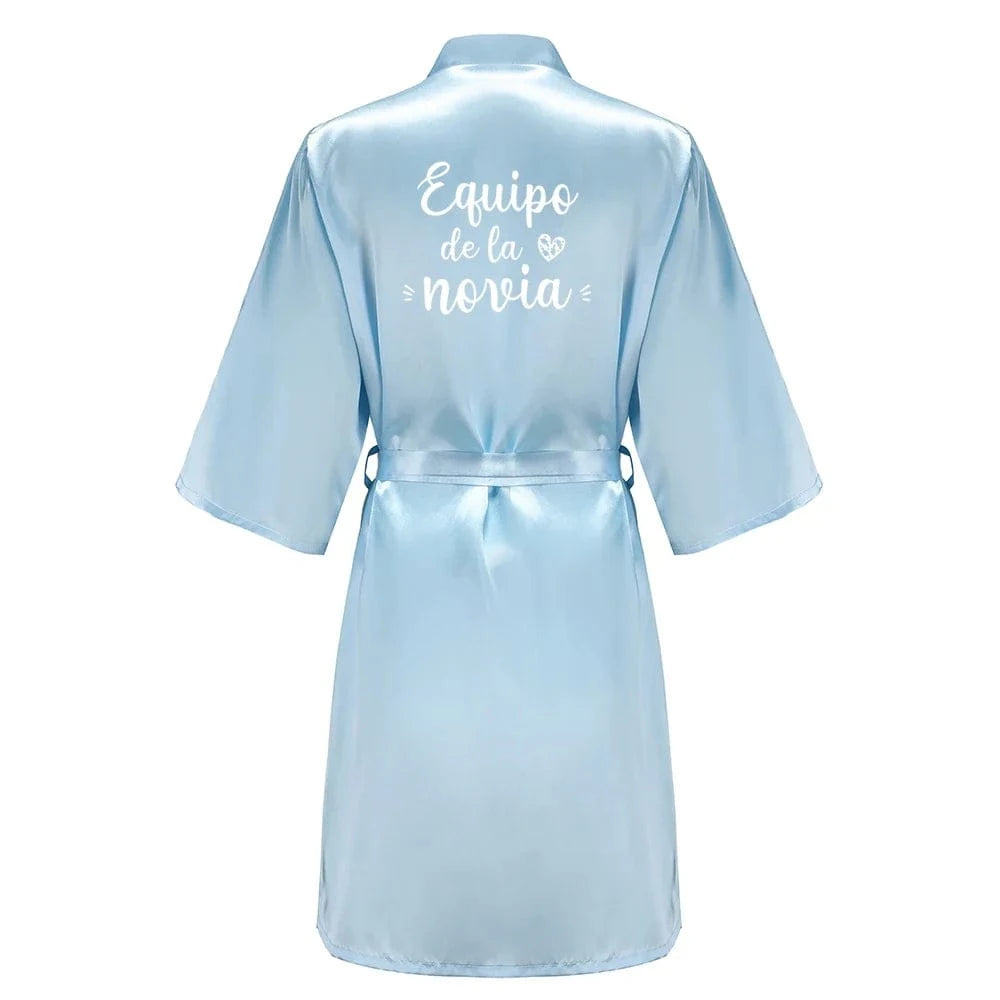 Sage Green Bridal Satin Robe Women Spanish Wedding Robe Novia Kimono Bride Party Bridesmaid Robes - A-1 Thread Vault