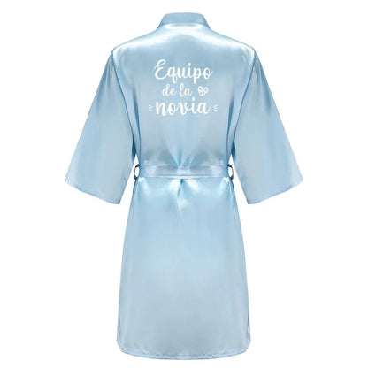 Sage Green Bridal Satin Robe Women Spanish Wedding Robe Novia Kimono Bride Party Bridesmaid Robes - A-1 Thread Vault