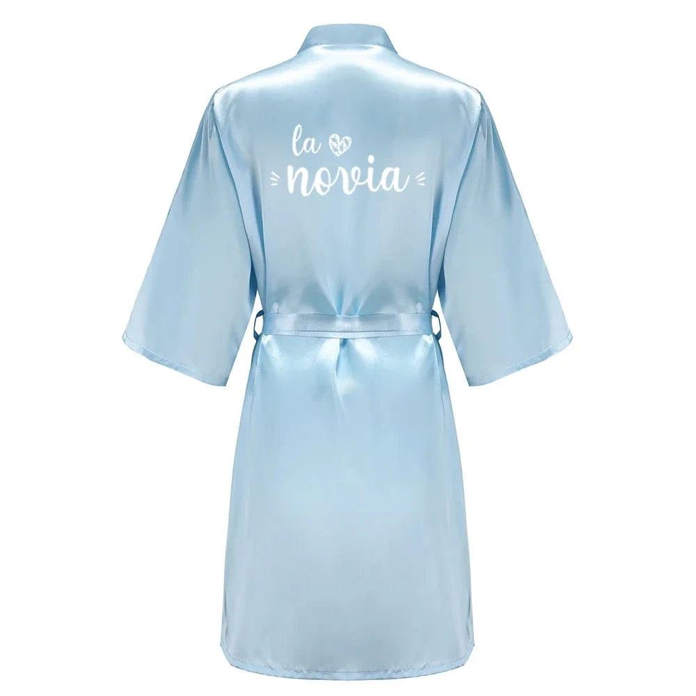 Sage Green Bridal Satin Robe Women Spanish Wedding Robe Novia Kimono Bride Party Bridesmaid Robes - A-1 Thread Vault