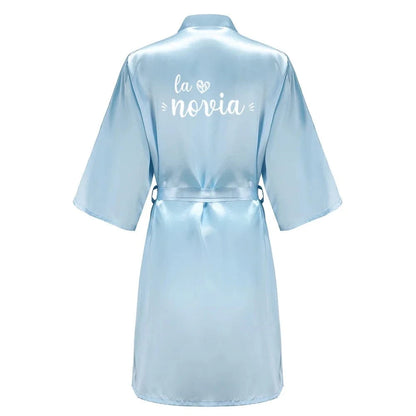 Sage Green Bridal Satin Robe Women Spanish Wedding Robe Novia Kimono Bride Party Bridesmaid Robes - A-1 Thread Vault