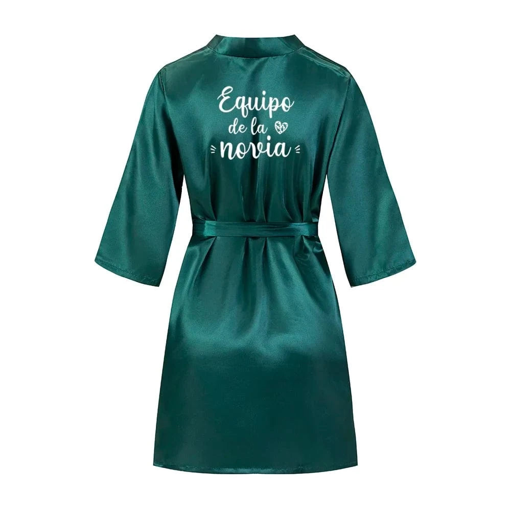 Sage Green Bridal Satin Robe Women Spanish Wedding Robe Novia Kimono Bride Party Bridesmaid Robes - A-1 Thread Vault