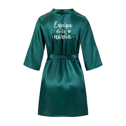 Sage Green Bridal Satin Robe Women Spanish Wedding Robe Novia Kimono Bride Party Bridesmaid Robes - A-1 Thread Vault