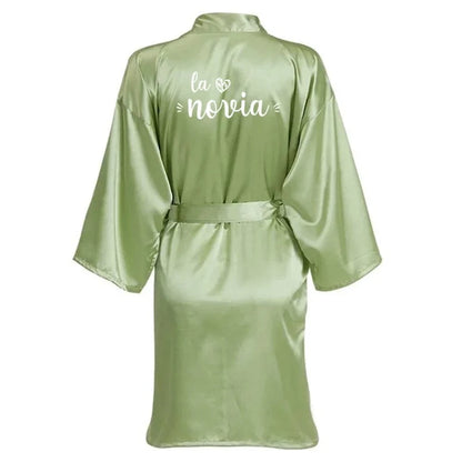 Sage Green Bridal Satin Robe Women Spanish Wedding Robe Novia Kimono Bride Party Bridesmaid Robes - A-1 Thread Vault
