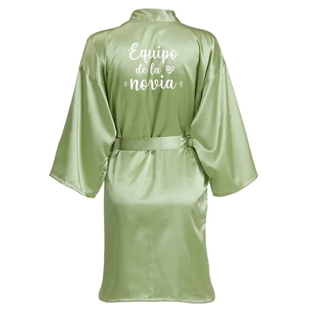 Sage Green Bridal Satin Robe Women Spanish Wedding Robe Novia Kimono Bride Party Bridesmaid Robes - A-1 Thread Vault