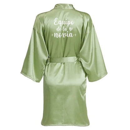 Sage Green Bridal Satin Robe Women Spanish Wedding Robe Novia Kimono Bride Party Bridesmaid Robes - A-1 Thread Vault