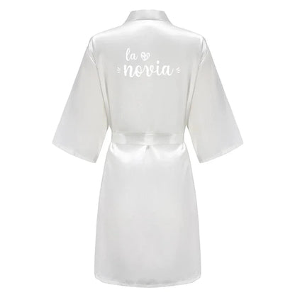 Sage Green Bridal Satin Robe Women Spanish Wedding Robe Novia Kimono Bride Party Bridesmaid Robes - A-1 Thread Vault