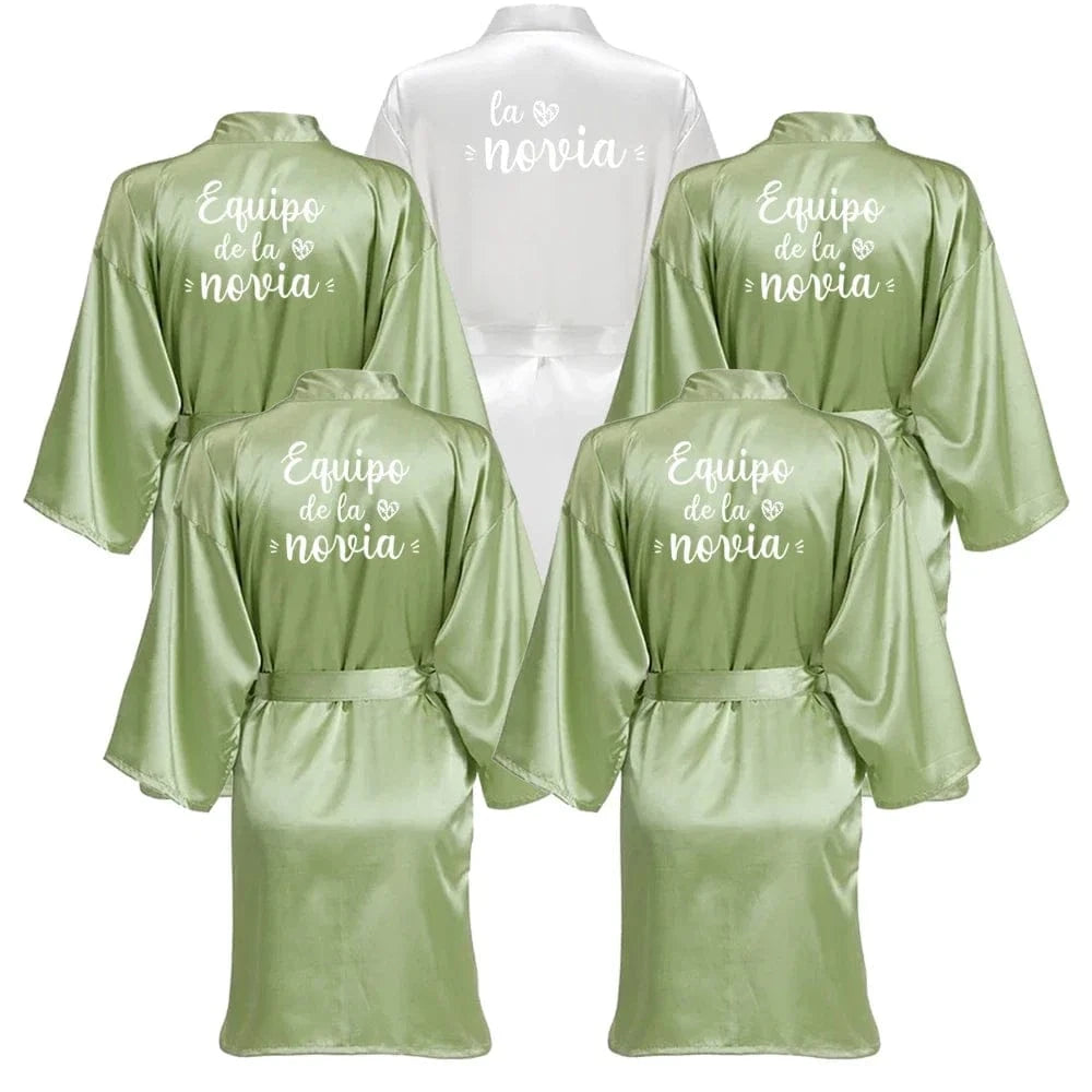 Sage Green Bridal Satin Robe Women Spanish Wedding Robe Novia Kimono Bride Party Bridesmaid Robes - A-1 Thread Vault
