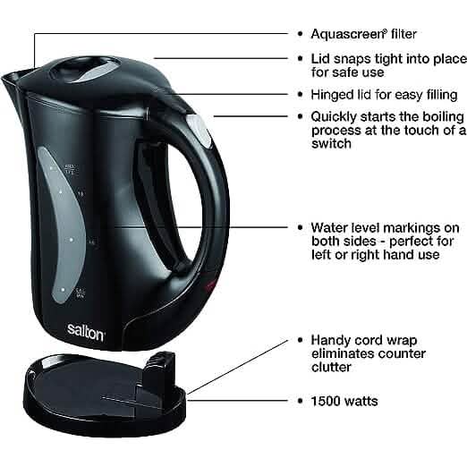 Salton Cordless Jug Kettle 1.7 Liter/Quart - Black - A-1 Thread Vault