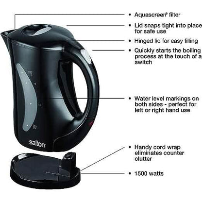 Salton Cordless Jug Kettle 1.7 Liter/Quart - Black - A-1 Thread Vault