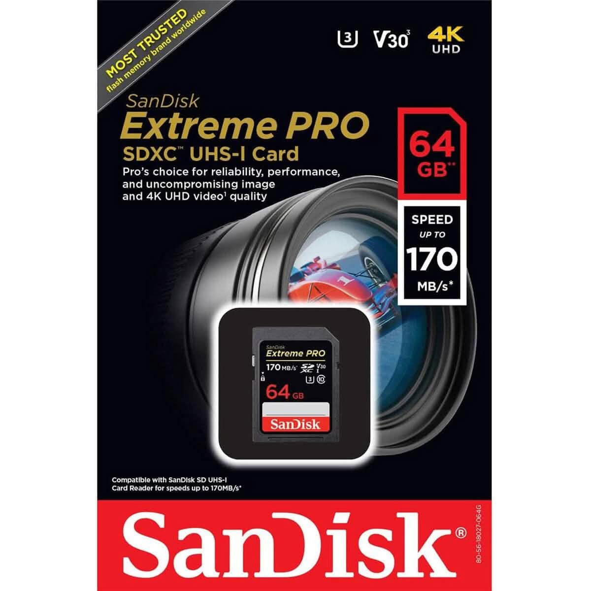 SanDisk 64GB Extreme PRO UHS-I SDXC Memory Card (Refurbished) - A-1 Thread Vault