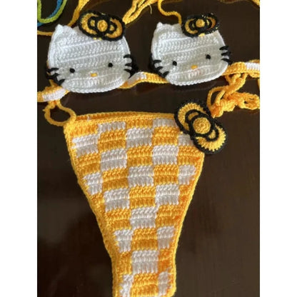 Sanrio Cute Bikini Set Crochet Girls Swimsuit Hello Kitty Sexy Bathing Suit Kwaii Women Swim Suit Bandage Micro Bikinis Swimwear - A-1 Thread Vault