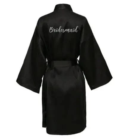 Satin Silk Robe Bride Robe Women Wedding Robe Bridesmaid Robes Dressing Bridal Robes Black - A-1 Thread Vault