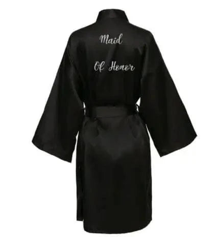 Satin Silk Robe Bride Robe Women Wedding Robe Bridesmaid Robes Dressing Bridal Robes Black - A-1 Thread Vault